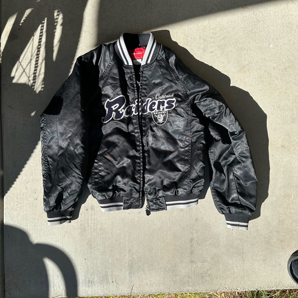 Vintage Reebok 1990s Oakland Raiders Satin Bomber Jacket